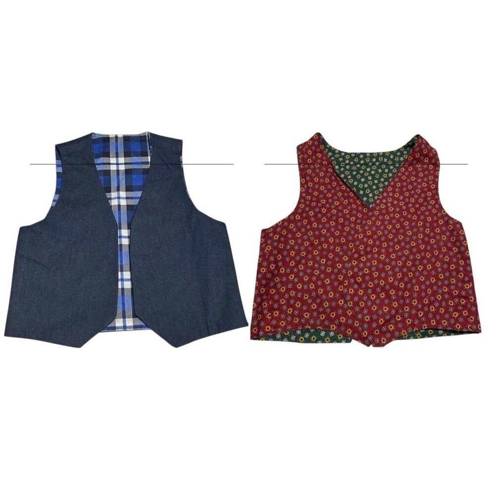 Vintage Vests Womens Plaid Floral Tops 36" Cottagecore Reversible x2 Handmade
